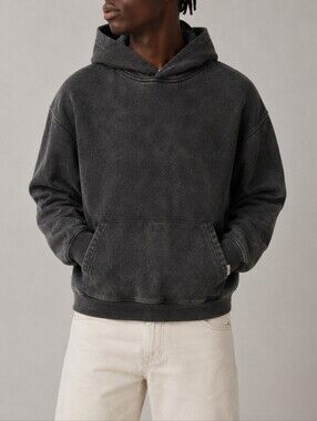 Sumwon Shein Charcoal Gray Fleece Lined Pullover Hoodie Sweatshirt Mens Size XS